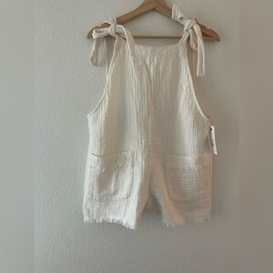 Billabong White Tie-Shoulder Cotton Romper Medium